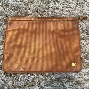 BAGHEERA Vintage Tan Ribbed Genuine Leather Clutch Bag Purse Made In Italy